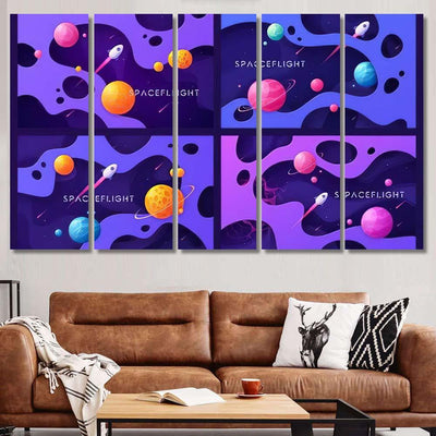 Set Colorful Cartoon Outer Space Backgrounds 1 Galaxy Sky and Space Multi Piece Panel Canvas Home Decor Housewarming Gift Ideas Poster Canvas Gallery Prints