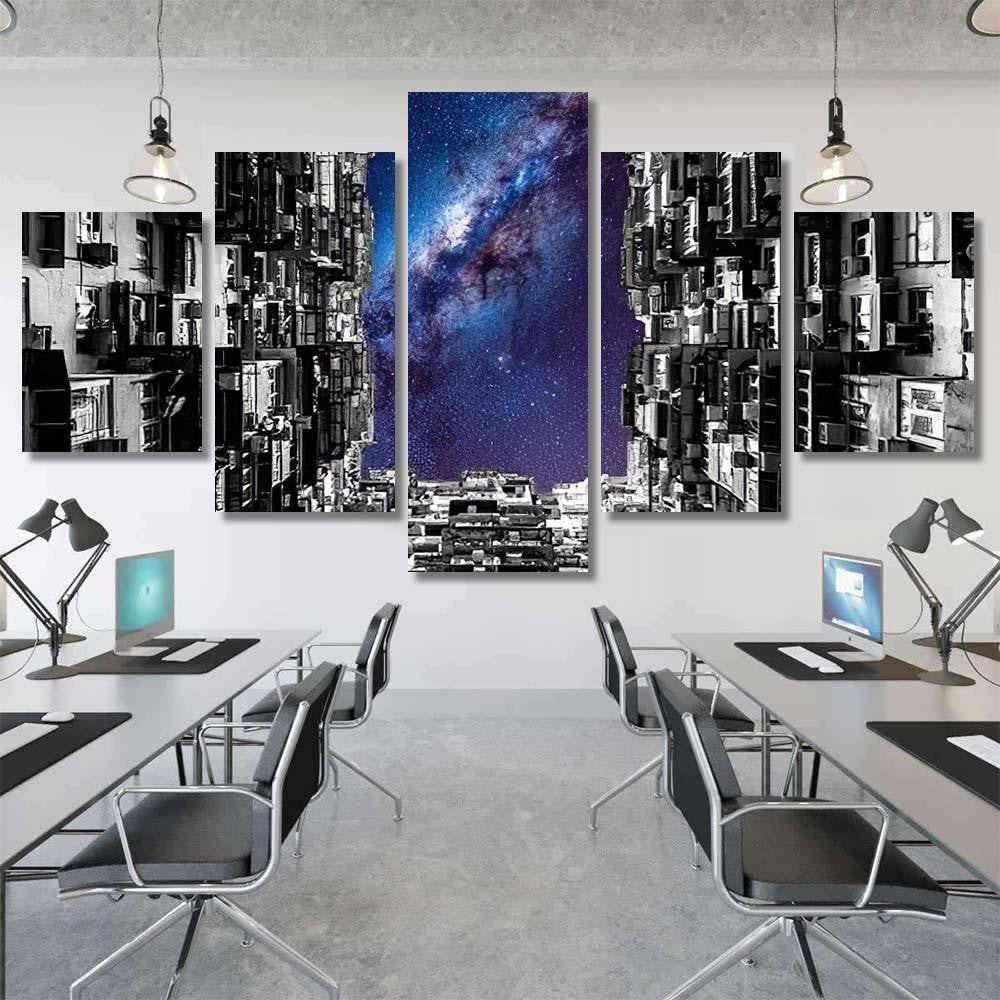 Night Galaxy Sky Over Montane Mansion Galaxy Sky and Space Multi Piece Panel Canvas Home Decor Housewarming Gift Ideas Poster Canvas Gallery Prints