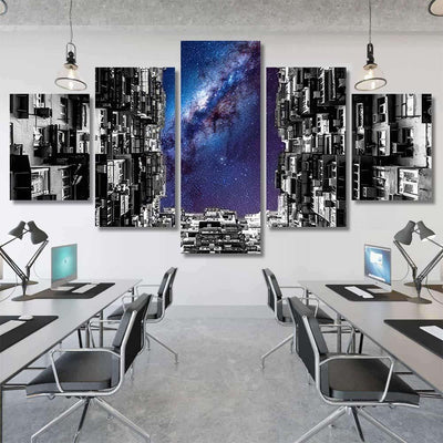 Night Galaxy Sky Over Montane Mansion Galaxy Sky and Space Multi Piece Panel Canvas Home Decor Housewarming Gift Ideas Poster Canvas Gallery Prints