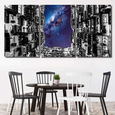 Night Galaxy Sky Over Montane Mansion Galaxy Sky and Space Multi Piece Panel Canvas Home Decor Housewarming Gift Ideas Poster Canvas Gallery Prints