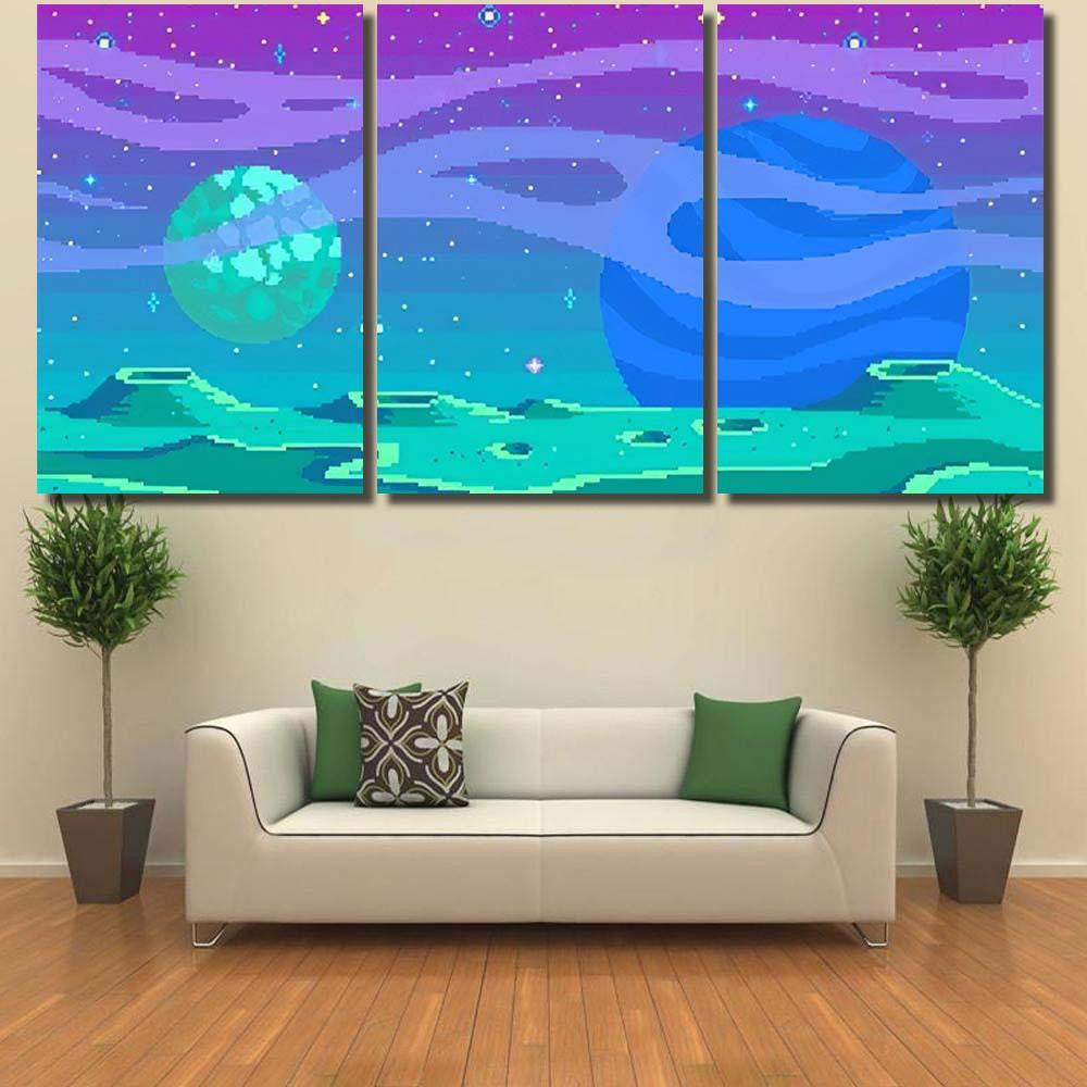 Pixel Art Game Location Cosmic Areasomeone 1 Galaxy Sky and Space Multi Piece Panel Canvas Home Decor Housewarming Gift Ideas Poster Canvas Gallery Prints