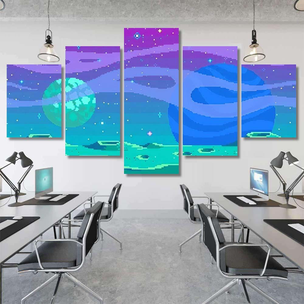 Pixel Art Game Location Cosmic Areasomeone 1 Galaxy Sky and Space Multi Piece Panel Canvas Home Decor Housewarming Gift Ideas Poster Canvas Gallery Prints