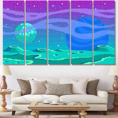 Pixel Art Game Location Cosmic Areasomeone 1 Galaxy Sky and Space Multi Piece Panel Canvas Home Decor Housewarming Gift Ideas Poster Canvas Gallery Prints