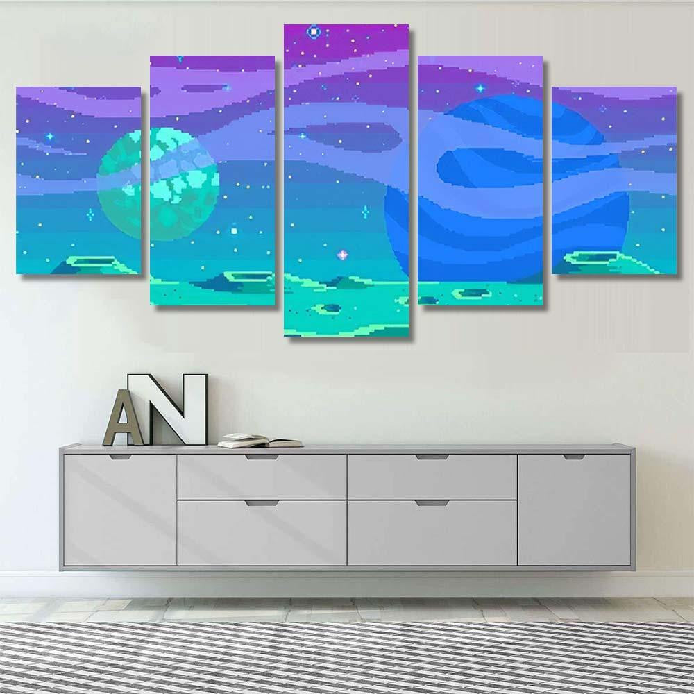 Pixel Art Game Location Cosmic Areasomeone 1 Galaxy Sky and Space Multi Piece Panel Canvas Home Decor Housewarming Gift Ideas Poster Canvas Gallery Prints