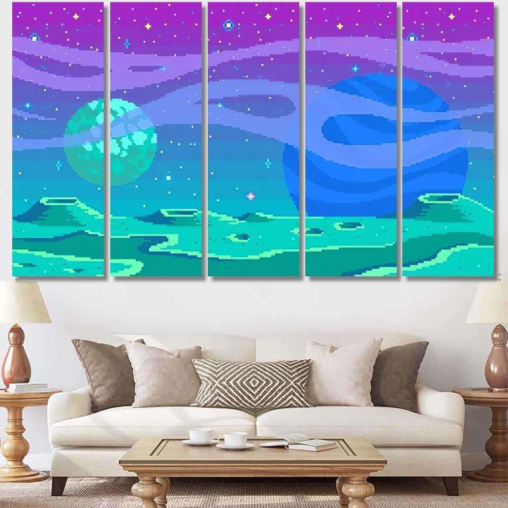 Pixel Art Game Location Cosmic Areasomeone 1 Galaxy Sky and Space Multi Piece Panel Canvas Home Decor Housewarming Gift Ideas Poster Canvas Gallery Prints