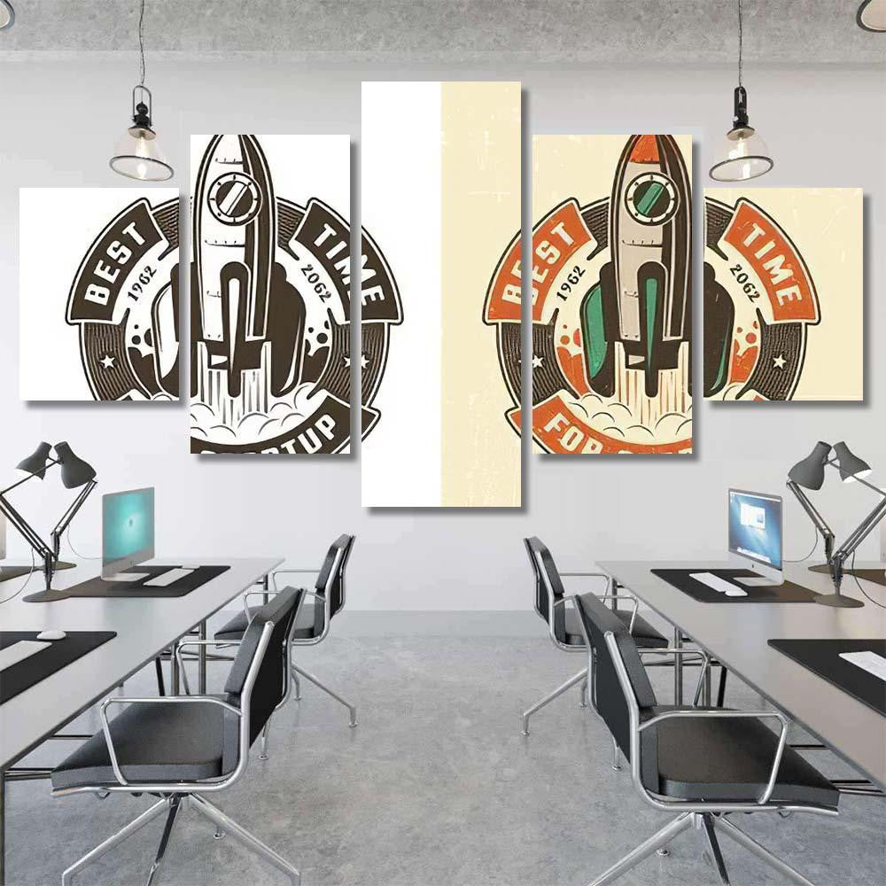 Retro Emblem Rocket Takes Off Circular Galaxy Sky and Space Multi Piece Panel Canvas Home Decor Housewarming Gift Ideas Poster Canvas Gallery Prints