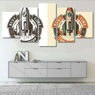 Retro Emblem Rocket Takes Off Circular Galaxy Sky and Space Multi Piece Panel Canvas Home Decor Housewarming Gift Ideas Poster Canvas Gallery Prints