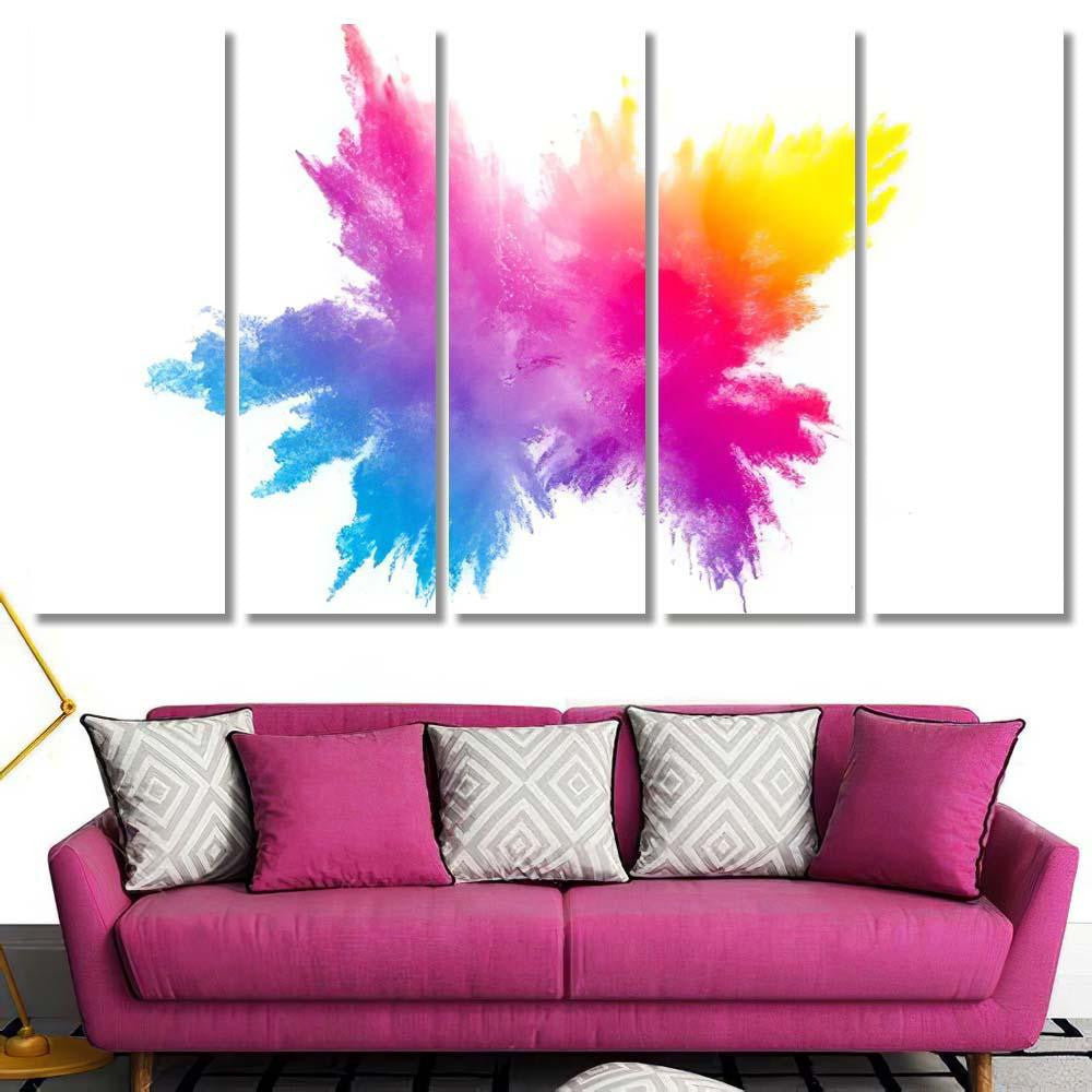 Multi Color Powder Explosion On White Galaxy Sky and Space Multi Piece Panel Canvas Home Decor Housewarming Gift Ideas Poster Canvas Gallery Prints
