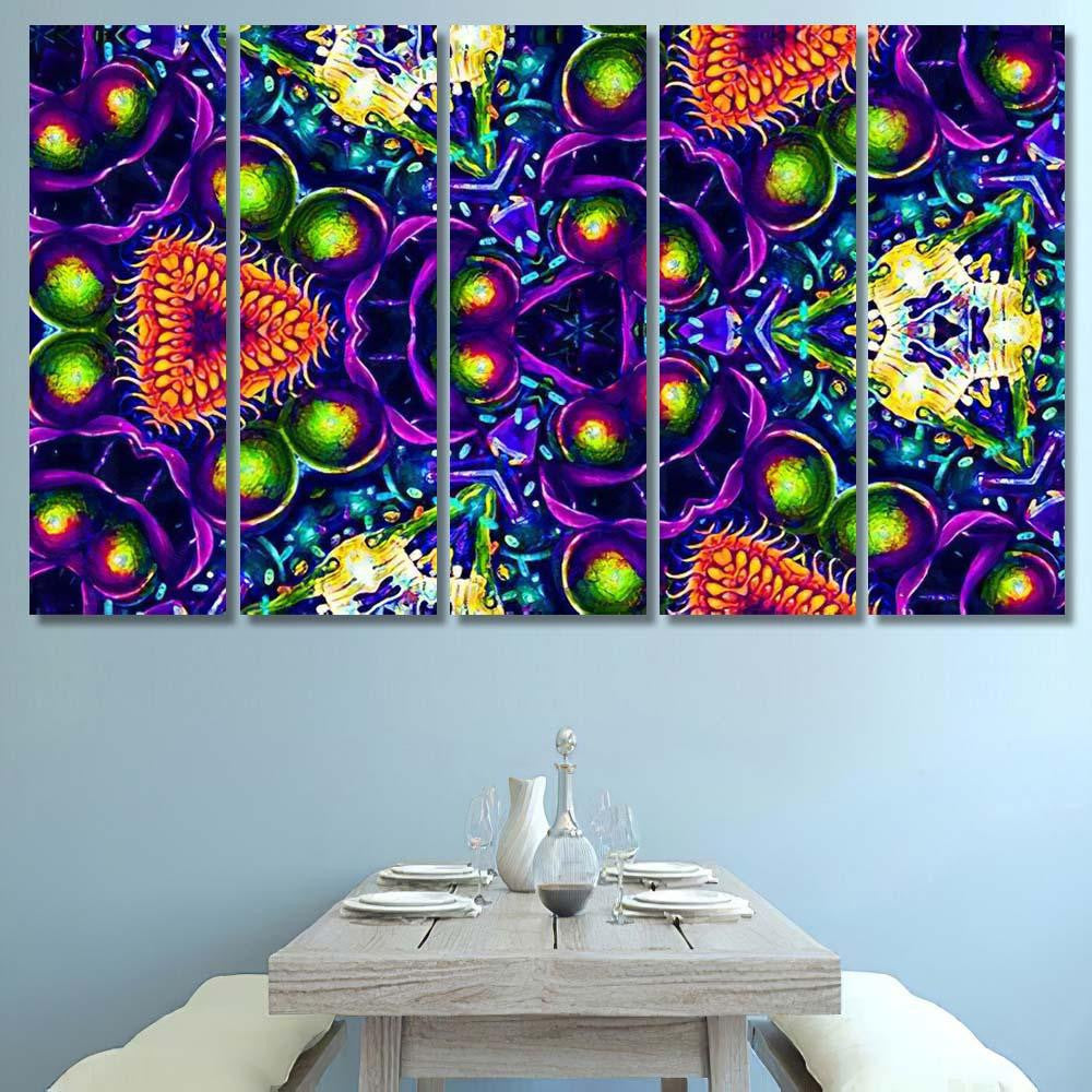 Psychedelic Ornament Surrealism Bright Neon Planet 1 Galaxy Sky and Space Multi Piece Panel Canvas Home Decor Housewarming Gift Ideas Poster Canvas Gallery Prints
