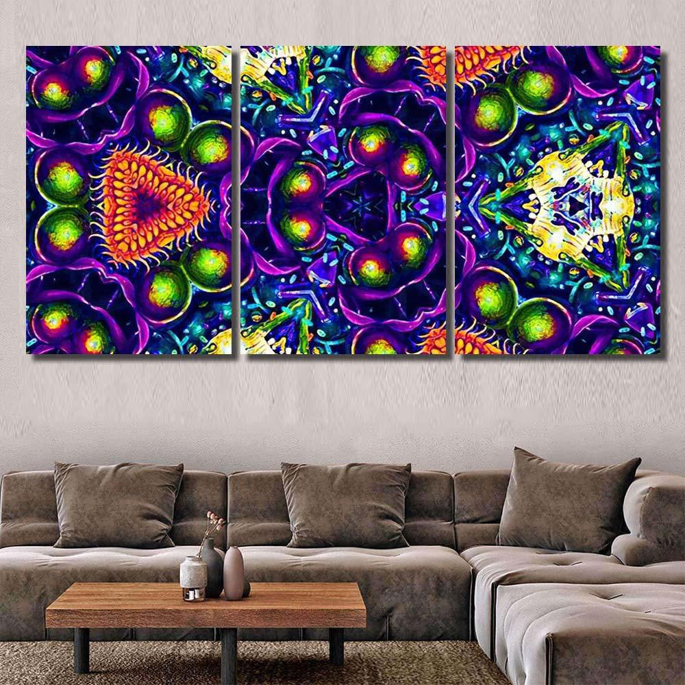 Psychedelic Ornament Surrealism Bright Neon Planet 1 Galaxy Sky and Space Multi Piece Panel Canvas Home Decor Housewarming Gift Ideas Poster Canvas Gallery Prints