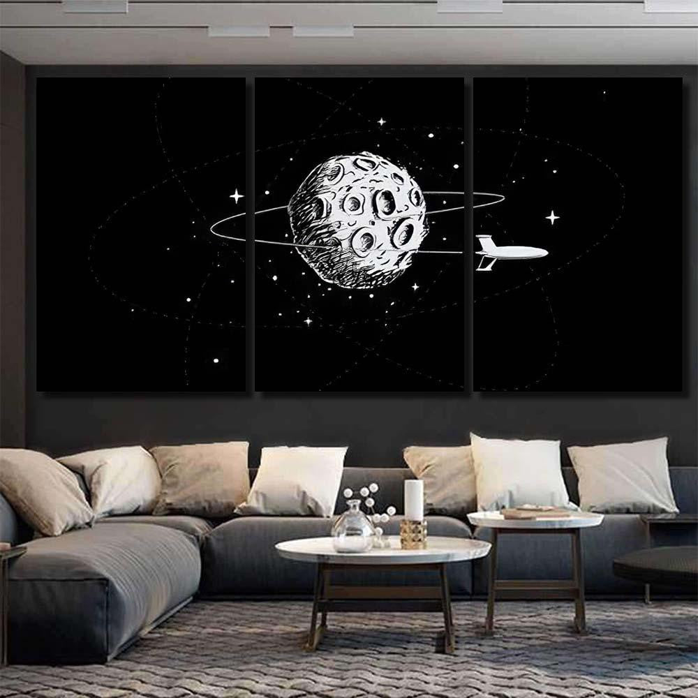 Spacecraft Orbiting Moon Drawn Style Illustration Galaxy Sky and Space Multi Piece Panel Canvas Home Decor Housewarming Gift Ideas Poster Canvas Gallery Prints