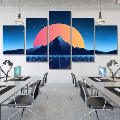 Retro Scifi Background Mountains Futuristic Vector 1 Galaxy Sky and Space Multi Piece Panel Canvas Home Decor Housewarming Gift Ideas Poster Canvas Gallery Prints