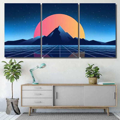 Retro Scifi Background Mountains Futuristic Vector 1 Galaxy Sky and Space Multi Piece Panel Canvas Home Decor Housewarming Gift Ideas Poster Canvas Gallery Prints