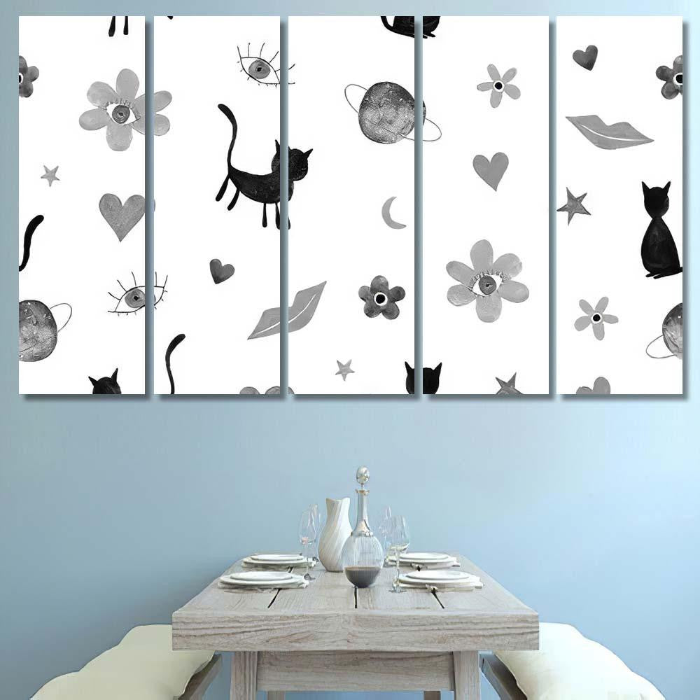 Hand Abstract Watercolor Cats Planets 16 Galaxy Sky and Space Multi Piece Panel Canvas Home Decor Housewarming Gift Ideas Poster Canvas Gallery Prints