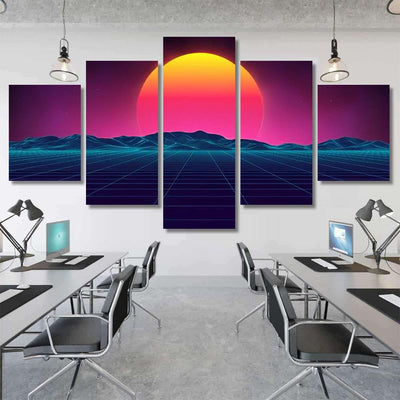 Retro Background Futuristic Landscape 1980S Style 9 Galaxy Sky and Space Multi Piece Panel Canvas Home Decor Housewarming Gift Ideas Poster Canvas Gallery Prints