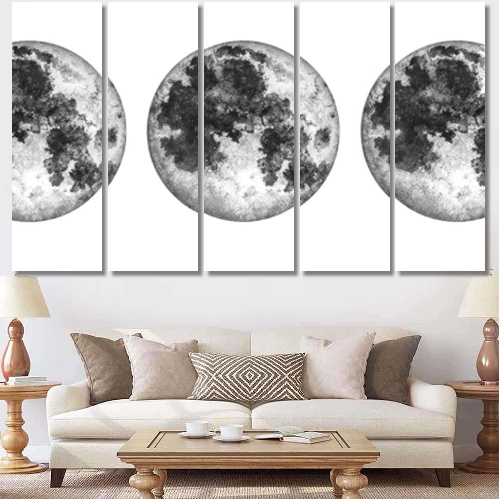Moon Phases Isolated On White Background 1 Galaxy Sky and Space Multi Piece Panel Canvas Home Decor Housewarming Gift Ideas Poster Canvas Gallery Prints