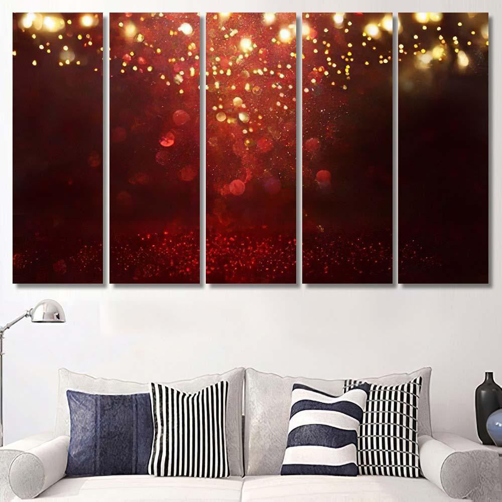 Red Black Gold Glitter Vintage Lights 1 Galaxy Sky and Space Multi Piece Panel Canvas Home Decor Housewarming Gift Ideas Poster Canvas Gallery Prints