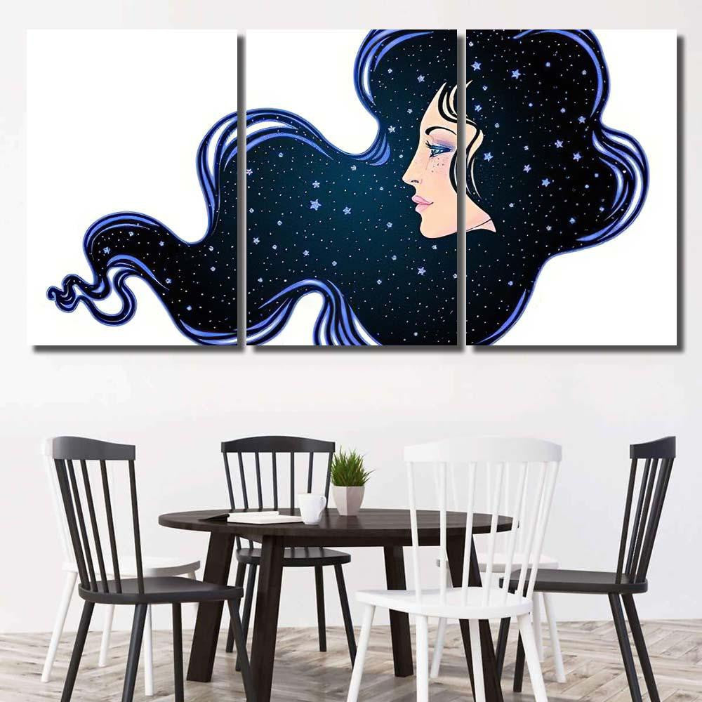 Profile Girl He Hair Full Stars Galaxy Sky and Space Multi Piece Panel Canvas Home Decor Housewarming Gift Ideas Poster Canvas Gallery Prints