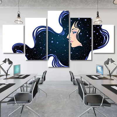 Profile Girl He Hair Full Stars Galaxy Sky and Space Multi Piece Panel Canvas Home Decor Housewarming Gift Ideas Poster Canvas Gallery Prints