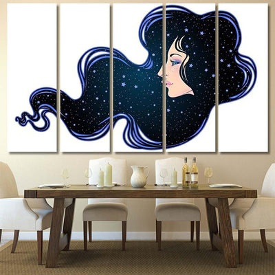 Profile Girl He Hair Full Stars Galaxy Sky and Space Multi Piece Panel Canvas Home Decor Housewarming Gift Ideas Poster Canvas Gallery Prints