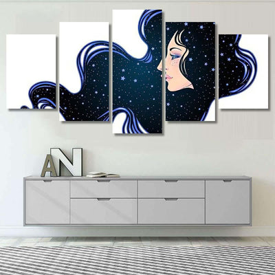 Profile Girl He Hair Full Stars Galaxy Sky and Space Multi Piece Panel Canvas Home Decor Housewarming Gift Ideas Poster Canvas Gallery Prints