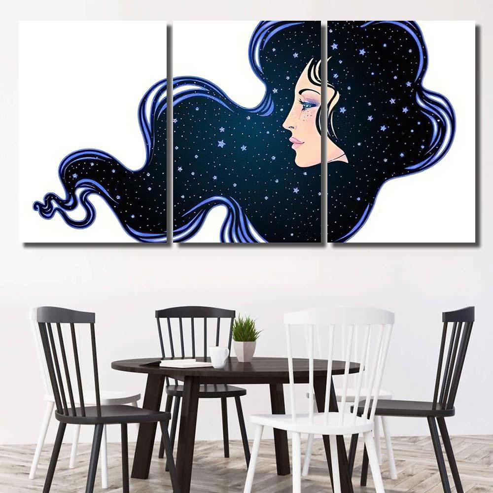 Profile Girl He Hair Full Stars Galaxy Sky and Space Multi Piece Panel Canvas Home Decor Housewarming Gift Ideas Poster Canvas Gallery Prints