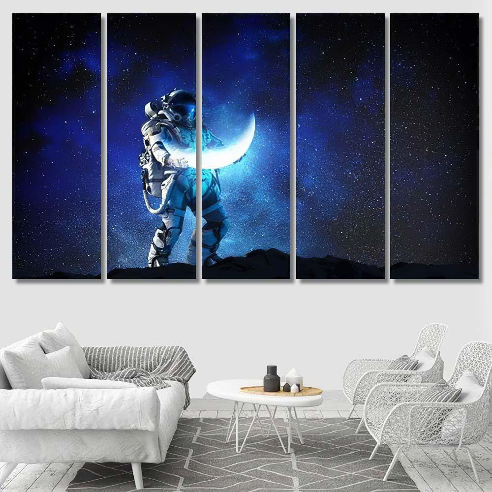 Spaceman Carrying His Mission Mixed Medi A1 Galaxy Sky and Space Multi Piece Panel Canvas Home Decor Housewarming Gift Ideas Poster Canvas Gallery Prints