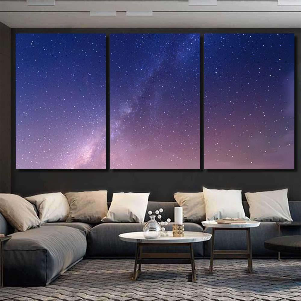 Landscape Gradient Blue Purple Milky Way 1 Galaxy Sky and Space Multi Piece Panel Canvas Home Decor Housewarming Gift Ideas Poster Canvas Gallery Prints