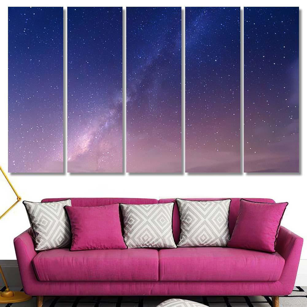 Landscape Gradient Blue Purple Milky Way 1 Galaxy Sky and Space Multi Piece Panel Canvas Home Decor Housewarming Gift Ideas Poster Canvas Gallery Prints