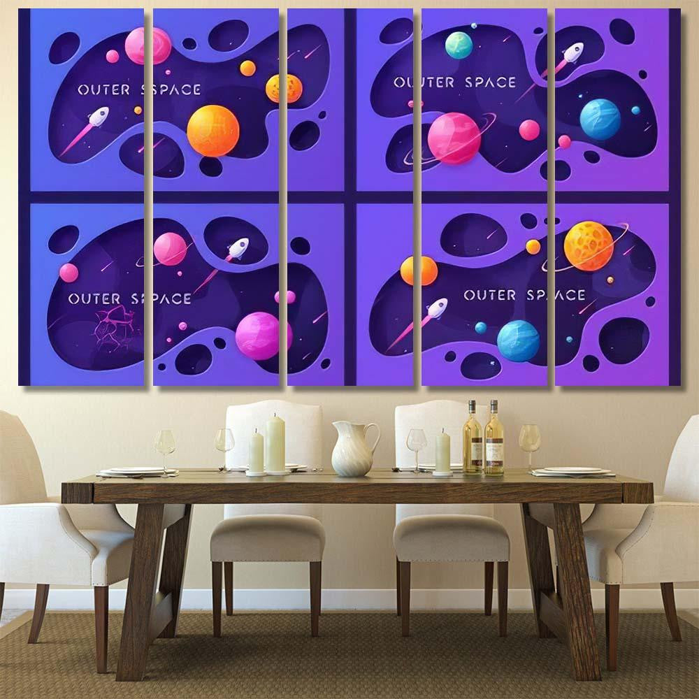 Set Colorful Cartoon Outer Space Backgrounds Galaxy Sky and Space Multi Piece Panel Canvas Home Decor Housewarming Gift Ideas Poster Canvas Gallery Prints