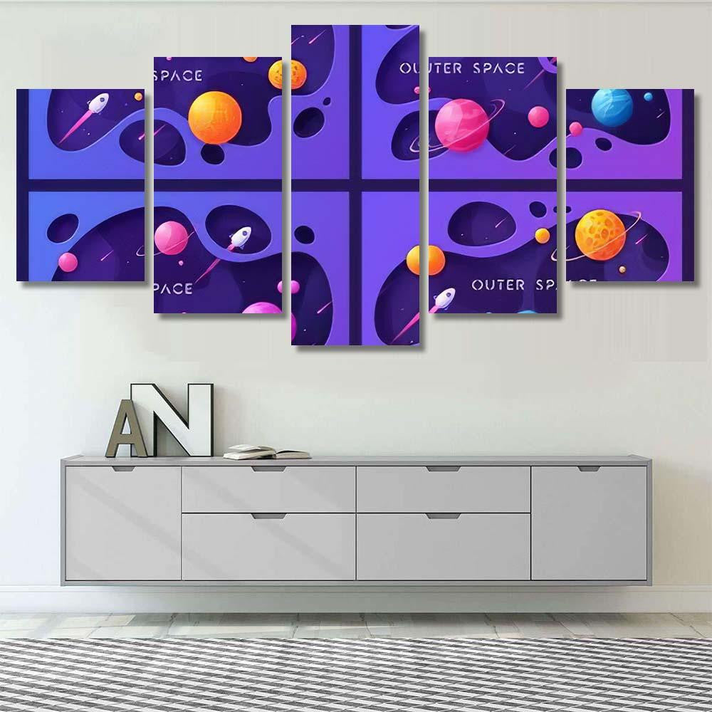 Set Colorful Cartoon Outer Space Backgrounds Galaxy Sky and Space Multi Piece Panel Canvas Home Decor Housewarming Gift Ideas Poster Canvas Gallery Prints