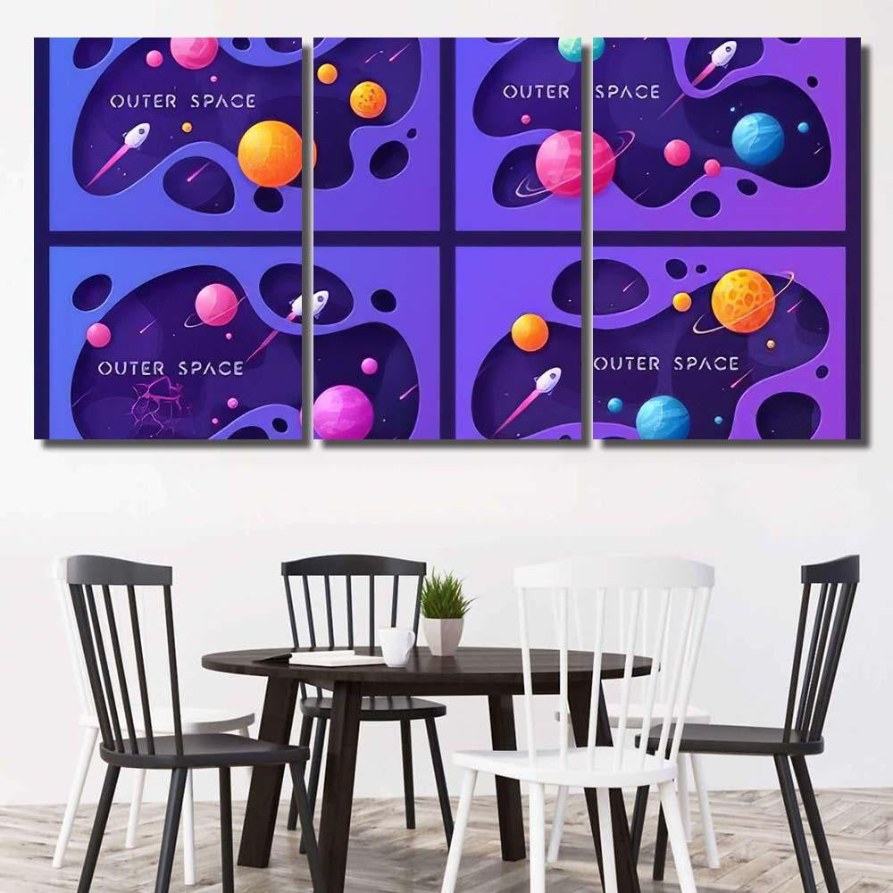 Set Colorful Cartoon Outer Space Backgrounds Galaxy Sky and Space Multi Piece Panel Canvas Home Decor Housewarming Gift Ideas Poster Canvas Gallery Prints