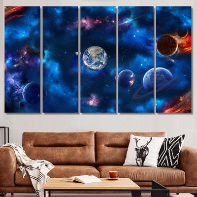 Space Scene Planets Stars Galaxies Height 1 Galaxy Sky and Space Multi Piece Panel Canvas Home Decor Housewarming Gift Ideas Poster Canvas Gallery Prints