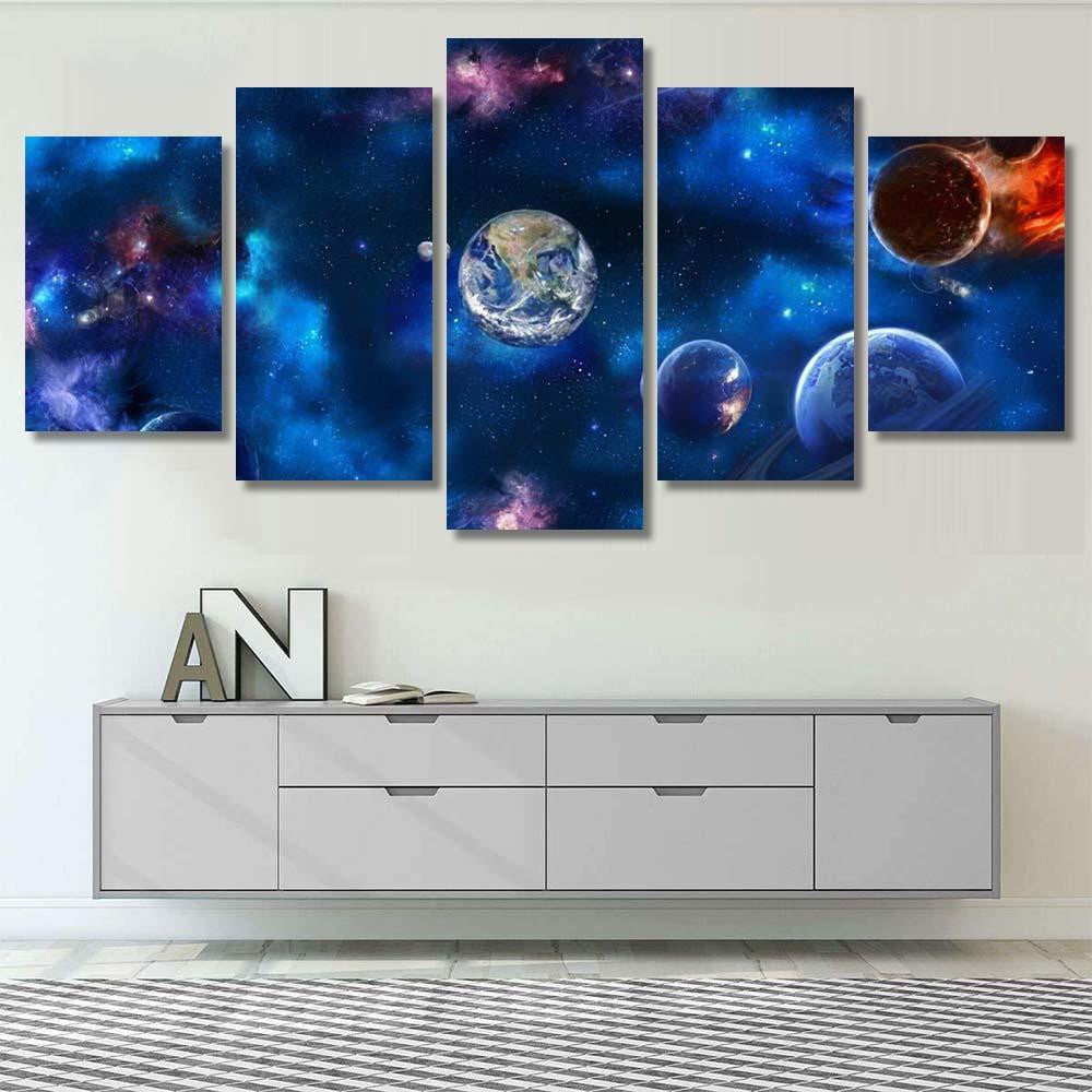 Space Scene Planets Stars Galaxies Height 1 Galaxy Sky and Space Multi Piece Panel Canvas Home Decor Housewarming Gift Ideas Poster Canvas Gallery Prints