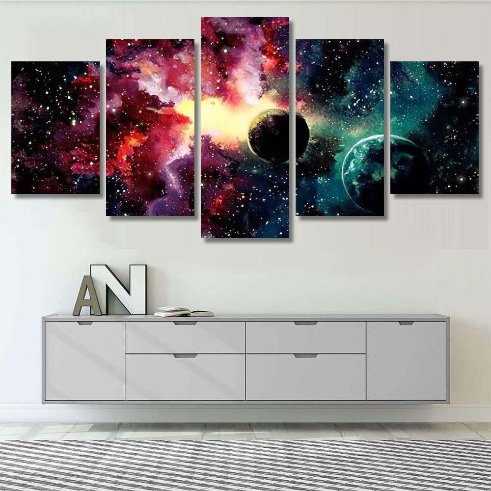 Hand Drawn Watercolor Illustration Shine Starry Galaxy Sky and Space Multi Piece Panel Canvas Home Decor Housewarming Gift Ideas Poster Canvas Gallery Prints