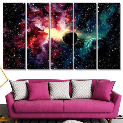 Hand Drawn Watercolor Illustration Shine Starry Galaxy Sky and Space Multi Piece Panel Canvas Home Decor Housewarming Gift Ideas Poster Canvas Gallery Prints