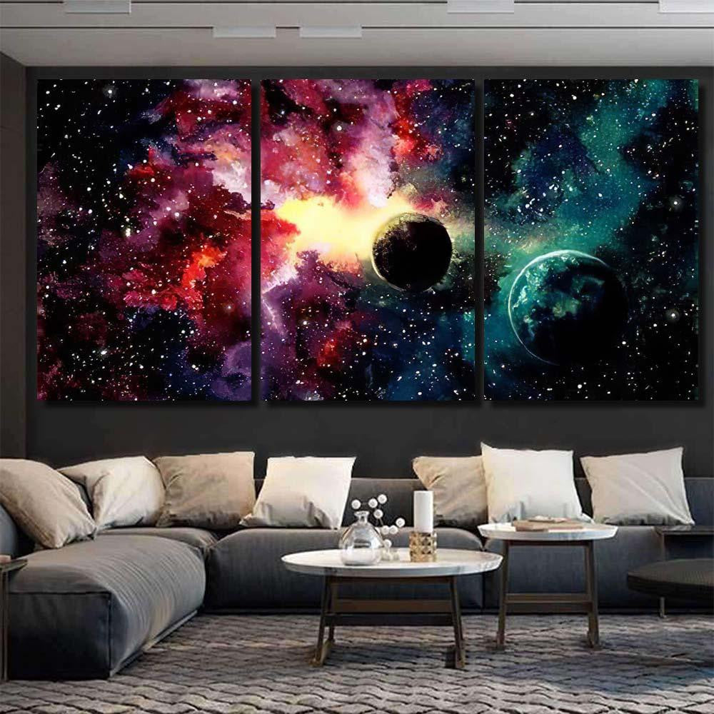 Hand Drawn Watercolor Illustration Shine Starry Galaxy Sky and Space Multi Piece Panel Canvas Home Decor Housewarming Gift Ideas Poster Canvas Gallery Prints