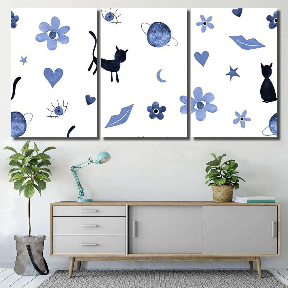 Hand Abstract Watercolor Cats Planets 15 Galaxy Sky and Space Multi Piece Panel Canvas Home Decor Housewarming Gift Ideas Poster Canvas Gallery Prints