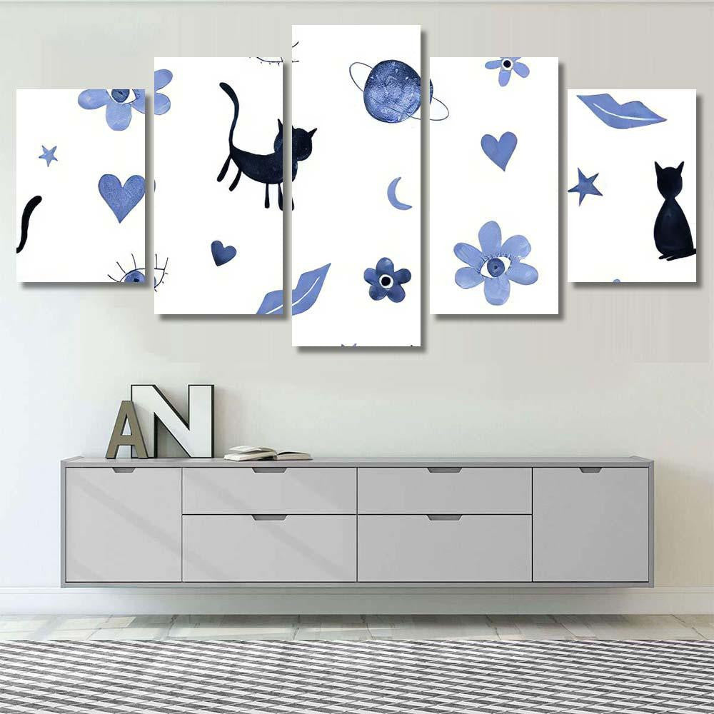 Hand Abstract Watercolor Cats Planets 15 Galaxy Sky and Space Multi Piece Panel Canvas Home Decor Housewarming Gift Ideas Poster Canvas Gallery Prints