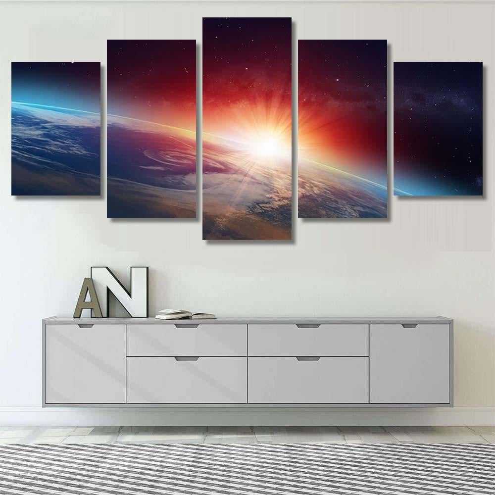 Planet Earth Spectacular Sunset Elements This 1 4 Galaxy Sky and Space Multi Piece Panel Canvas Home Decor Housewarming Gift Ideas Poster Canvas Gallery Prints