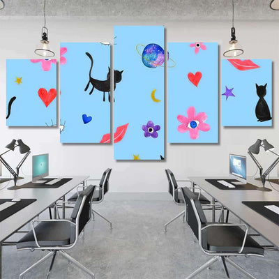Hand Abstract Watercolor Cats Planets 3 Galaxy Sky and Space Multi Piece Panel Canvas Home Decor Housewarming Gift Ideas Poster Canvas Gallery Prints