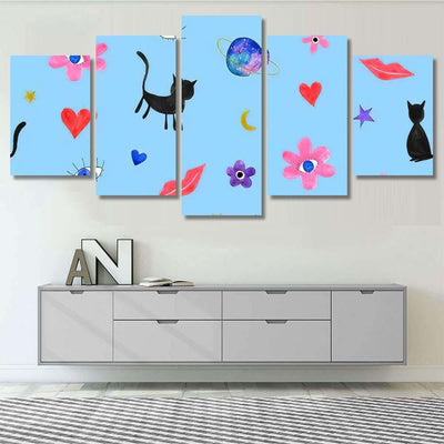 Hand Abstract Watercolor Cats Planets 3 Galaxy Sky and Space Multi Piece Panel Canvas Home Decor Housewarming Gift Ideas Poster Canvas Gallery Prints