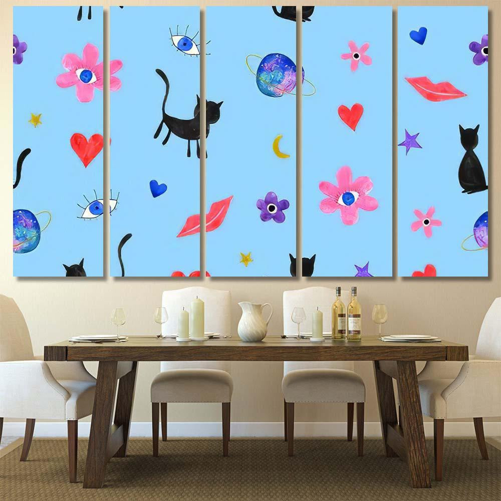 Hand Abstract Watercolor Cats Planets 3 Galaxy Sky and Space Multi Piece Panel Canvas Home Decor Housewarming Gift Ideas Poster Canvas Gallery Prints