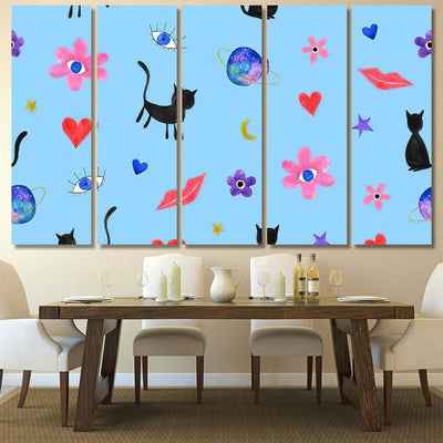 Hand Abstract Watercolor Cats Planets 3 Galaxy Sky and Space Multi Piece Panel Canvas Home Decor Housewarming Gift Ideas Poster Canvas Gallery Prints