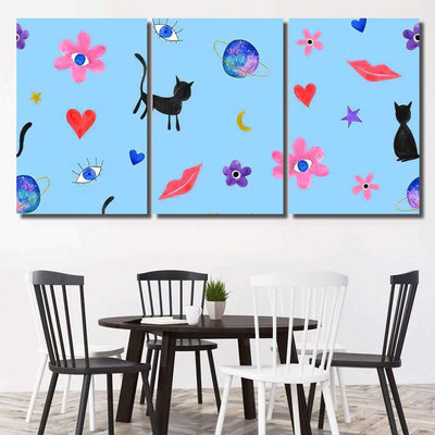 Hand Abstract Watercolor Cats Planets 3 Galaxy Sky and Space Multi Piece Panel Canvas Home Decor Housewarming Gift Ideas Poster Canvas Gallery Prints