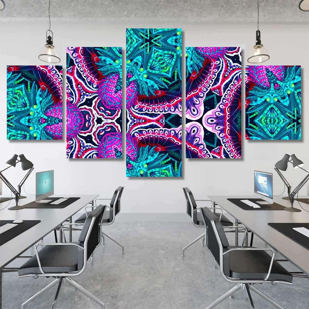 Psychedelic Ornament Surrealism Bright Neon Planet 2 Galaxy Sky and Space Multi Piece Panel Canvas Home Decor Housewarming Gift Ideas Poster Canvas Gallery Prints