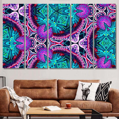 Psychedelic Ornament Surrealism Bright Neon Planet 2 Galaxy Sky and Space Multi Piece Panel Canvas Home Decor Housewarming Gift Ideas Poster Canvas Gallery Prints