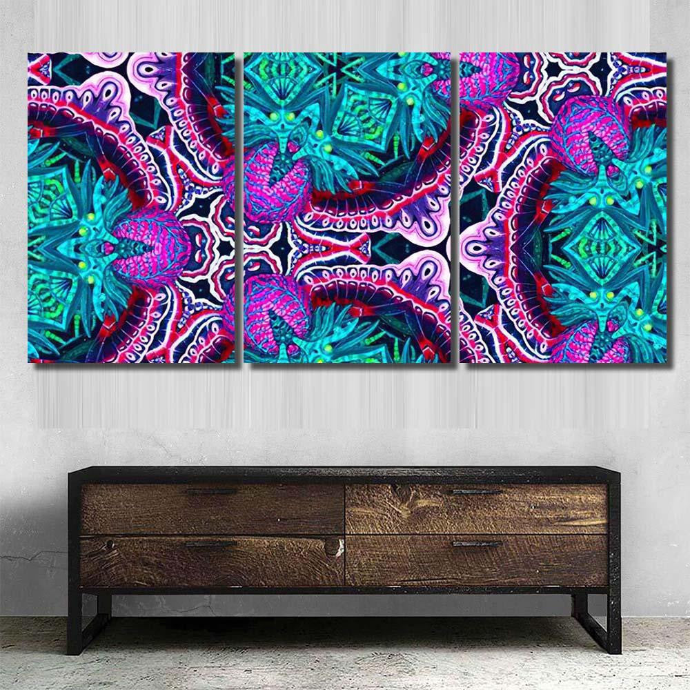 Psychedelic Ornament Surrealism Bright Neon Planet 2 Galaxy Sky and Space Multi Piece Panel Canvas Home Decor Housewarming Gift Ideas Poster Canvas Gallery Prints