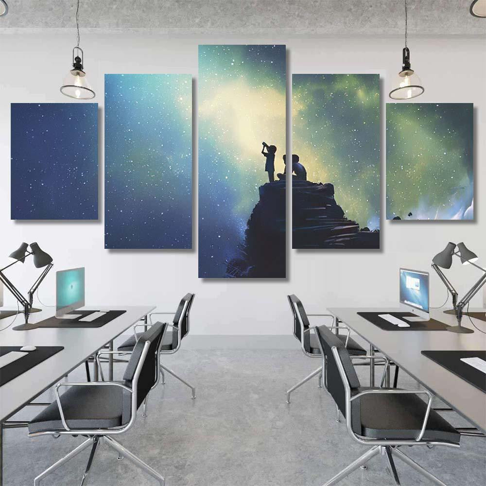 Night Scene Two Brothers Outdoors Llittle Galaxy Sky and Space Multi Piece Panel Canvas Home Decor Housewarming Gift Ideas Poster Canvas Gallery Prints