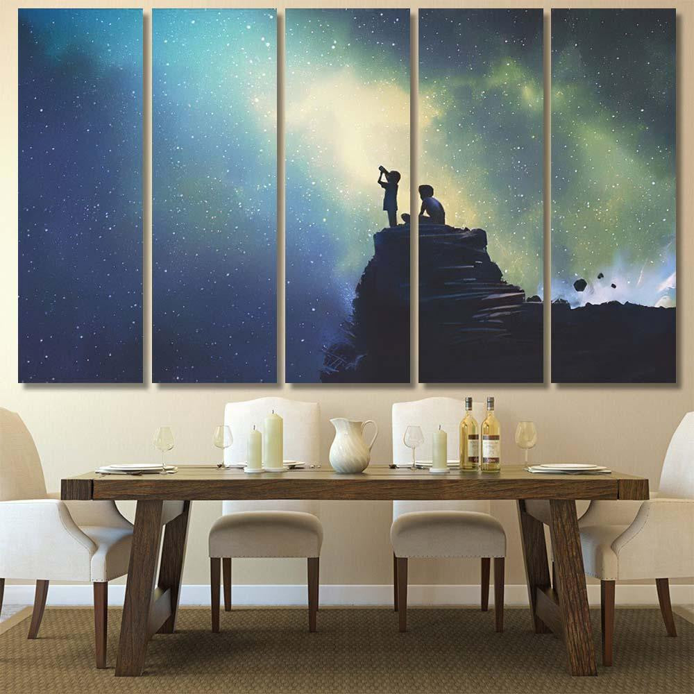 Night Scene Two Brothers Outdoors Llittle Galaxy Sky and Space Multi Piece Panel Canvas Home Decor Housewarming Gift Ideas Poster Canvas Gallery Prints